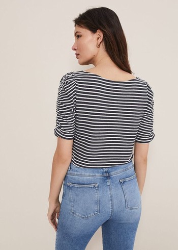 Phase Eight Karla Striped T Shirts Navy/White Canada | SAENVI-965